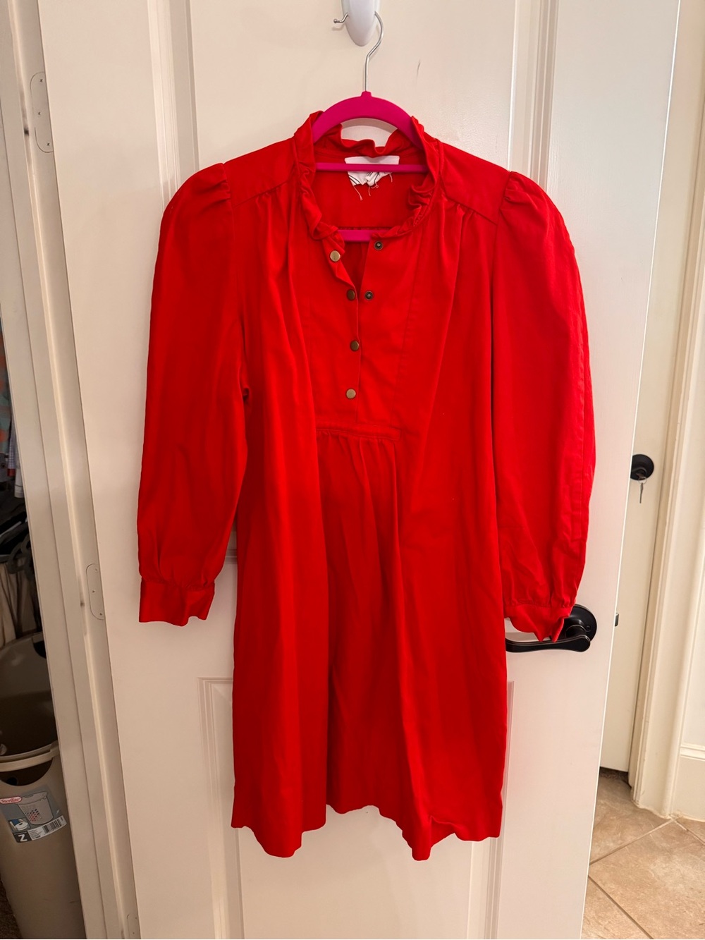 Pomander Place Red Long-Sleeve Mini Dress with Ruffle Collar